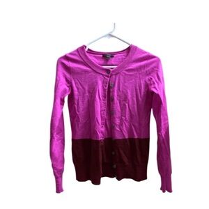 J. Crew Wool Two-Tone Fuchsia and Burgundy Button Cardigan